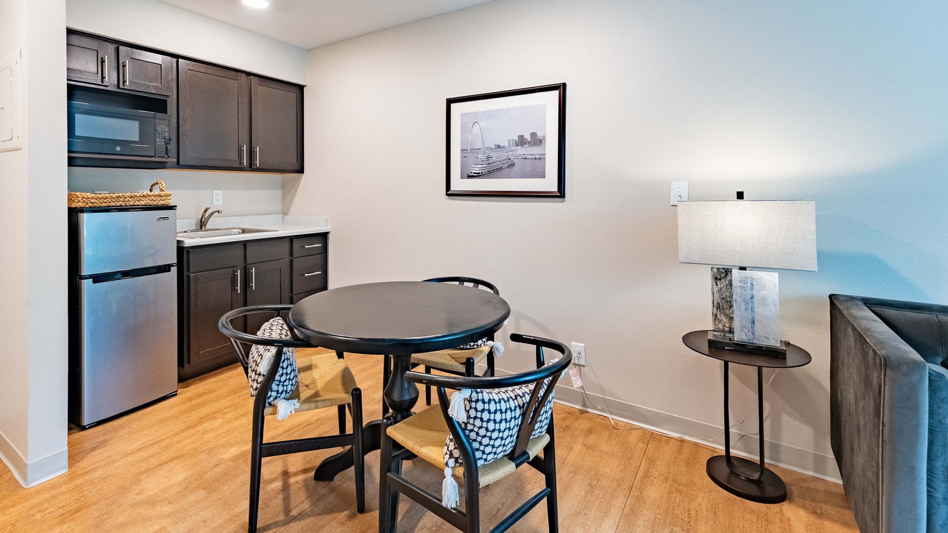 An accessible kitchenette in a senior apartment at Cedarhurst of Tesson Heights, designed for ease of use and independence