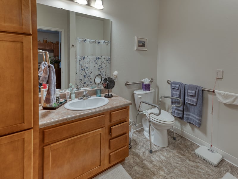 Bathroom of a senior apartment at Cedarhurst of Waterloo, built with accessibility features to support residents