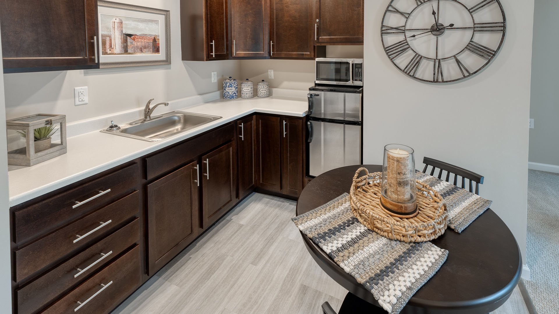 An accessible kitchenette in a senior apartment at Cedarhurst of West Plains, designed for ease of use and independence.