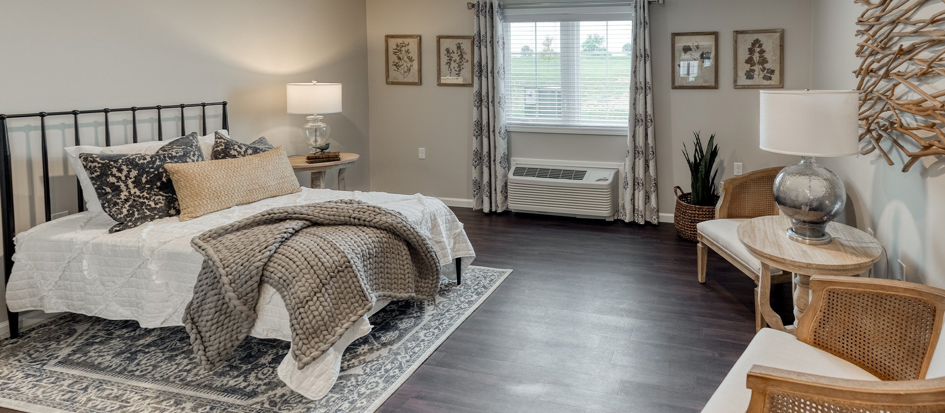 Bedroom of a senior apartment at Cedarhurst of West Plains, designed for resident comfort and personalization.