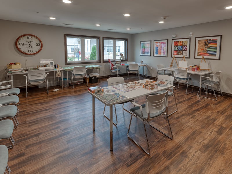 Dedicated art and activity room at Cedarhurst of West Plains, offering an accessible space for hobbies, crafts, and games