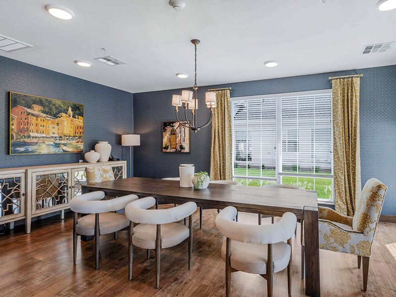 Private dining room at Cedarhurst of  Wichita, offering an intimate space for residents to celebrate