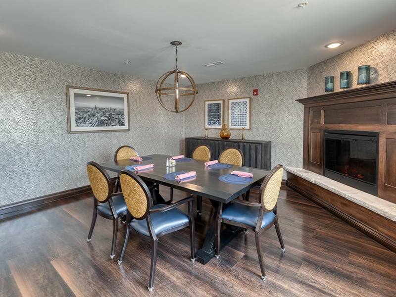Private dining room at Cedarhurst of Yorkville, offering an intimate space for residents to celebrate
