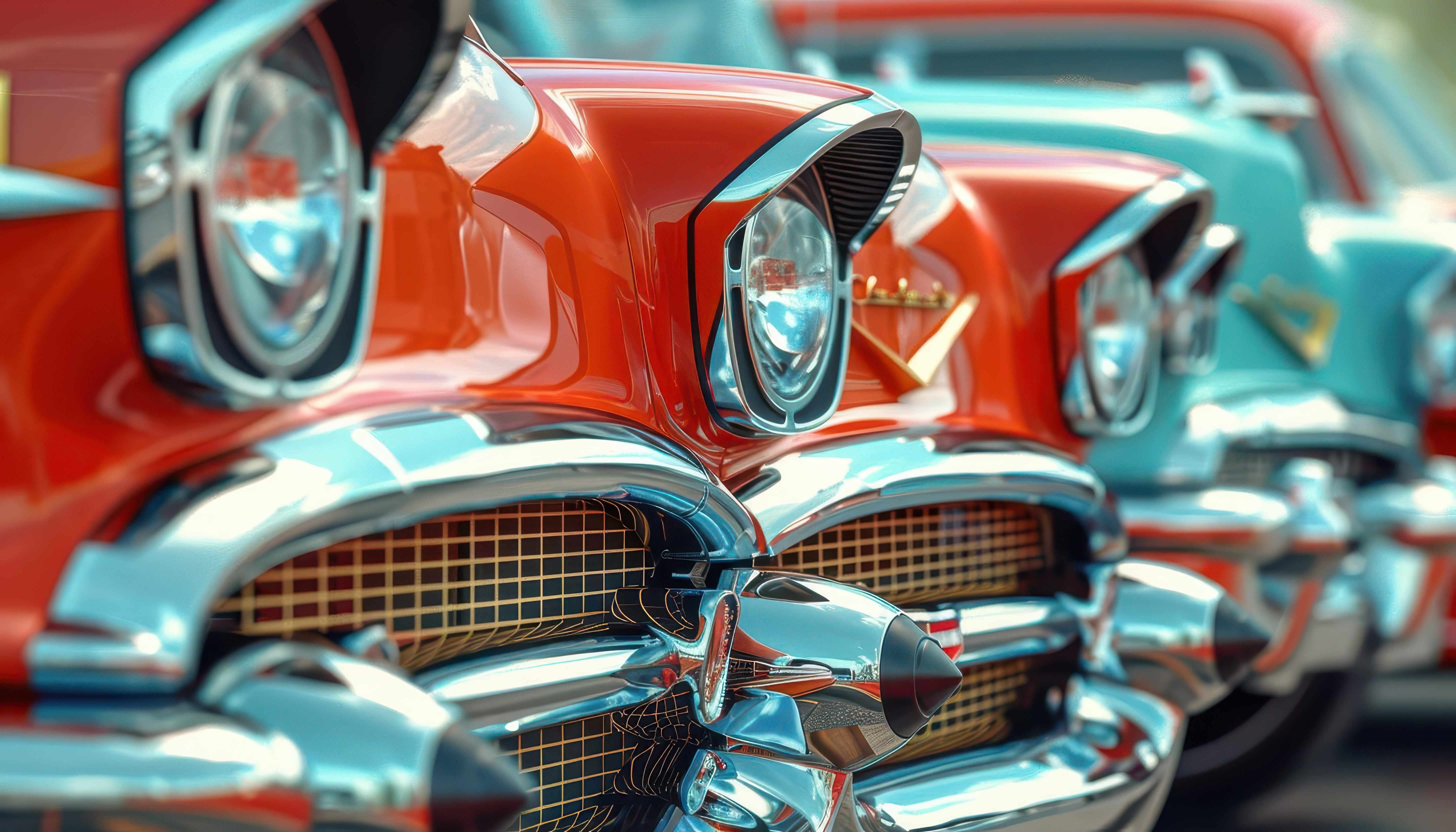 Line-up of classic red cars.