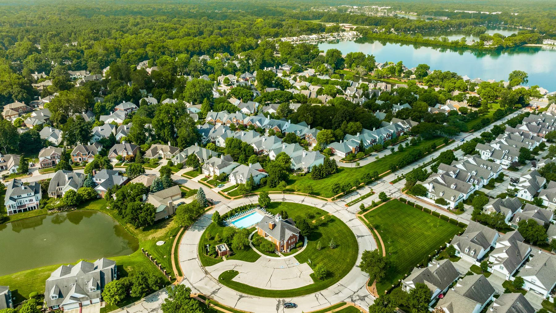 aerial view of indiana suburb