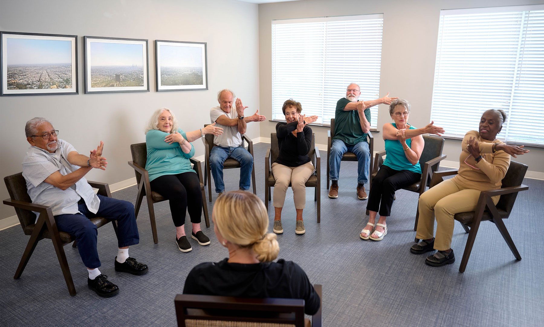 senior residents in a group physical therapy session