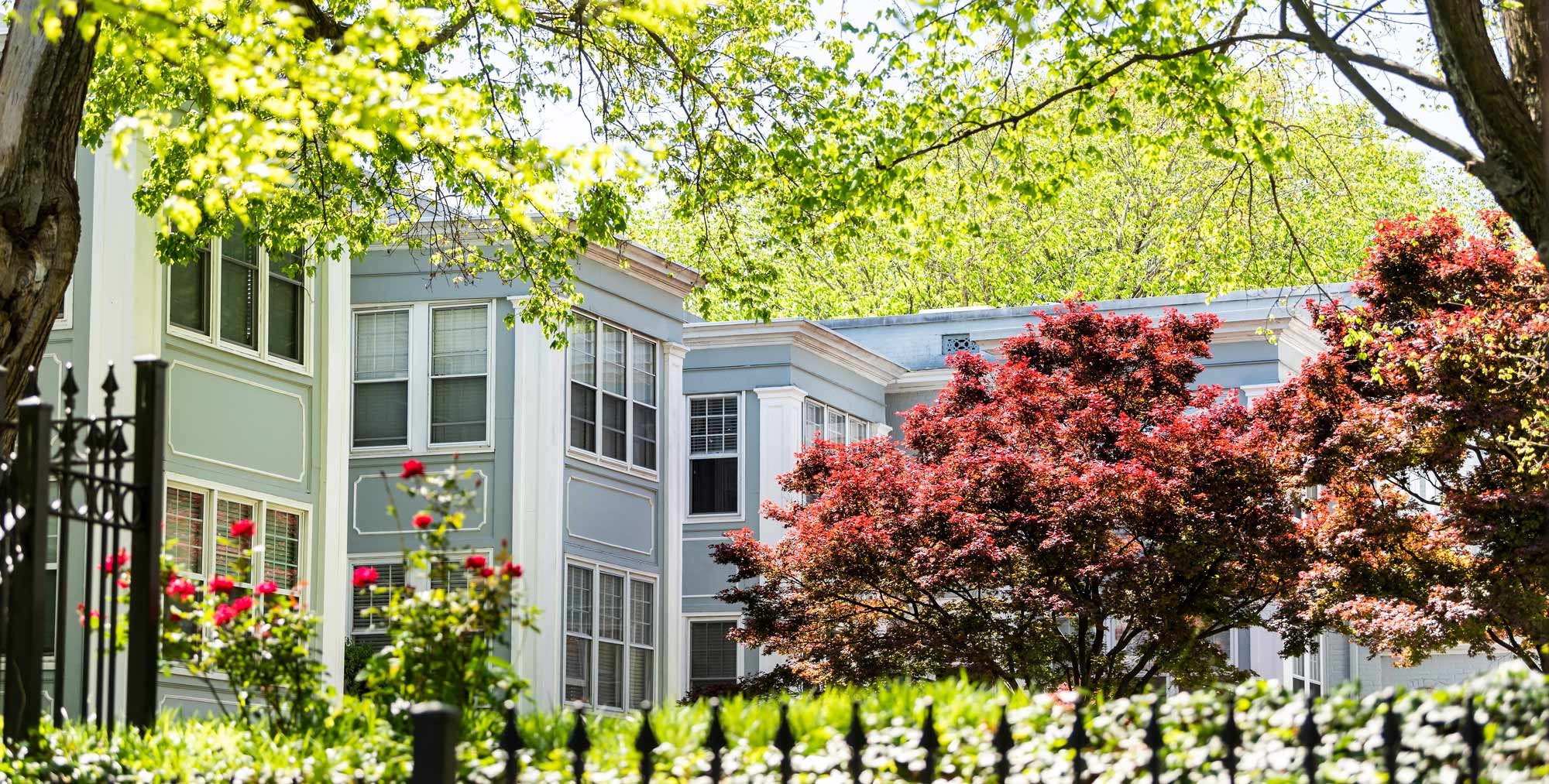 springtime in apartment flat housing complex of residential neighborhood