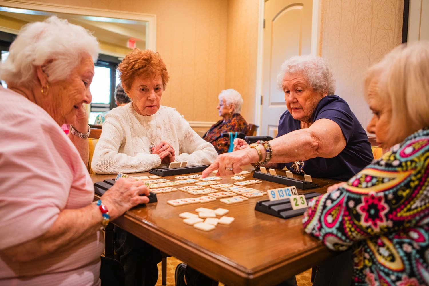 Senior friends on game night