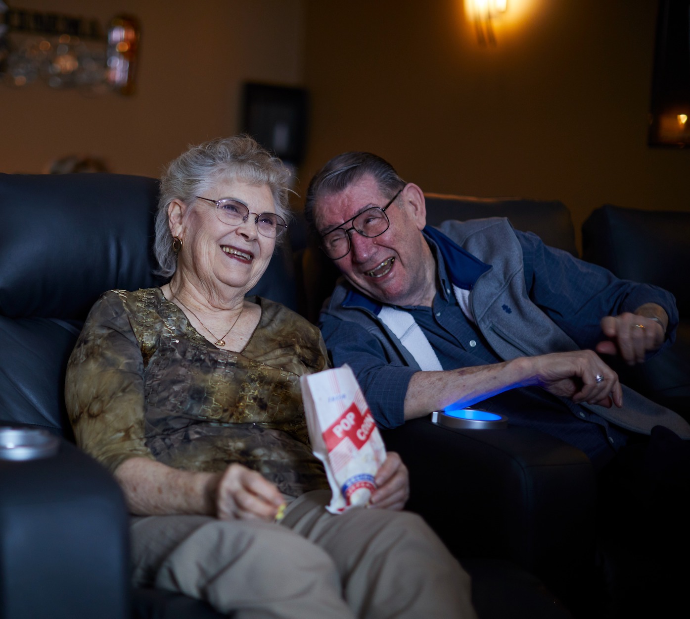 Seniors watching a movie