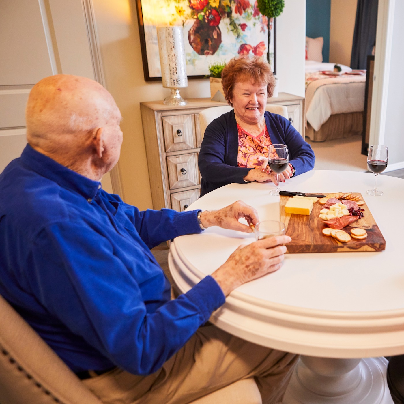 Senior friends dining together