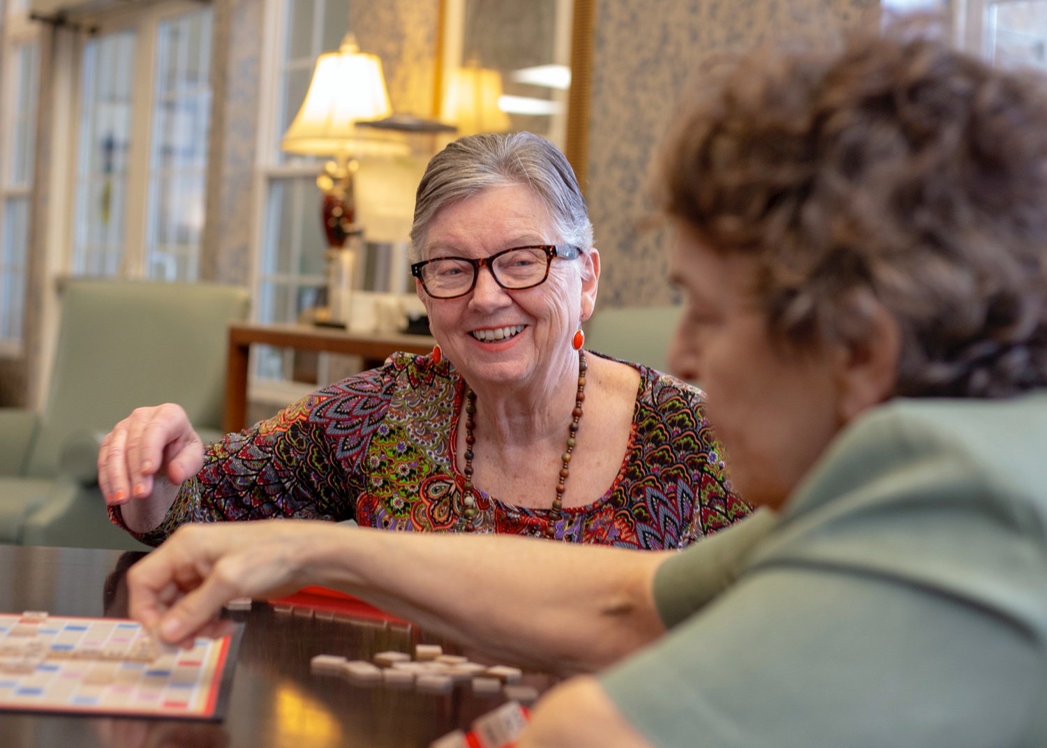 Elderly women playing a game