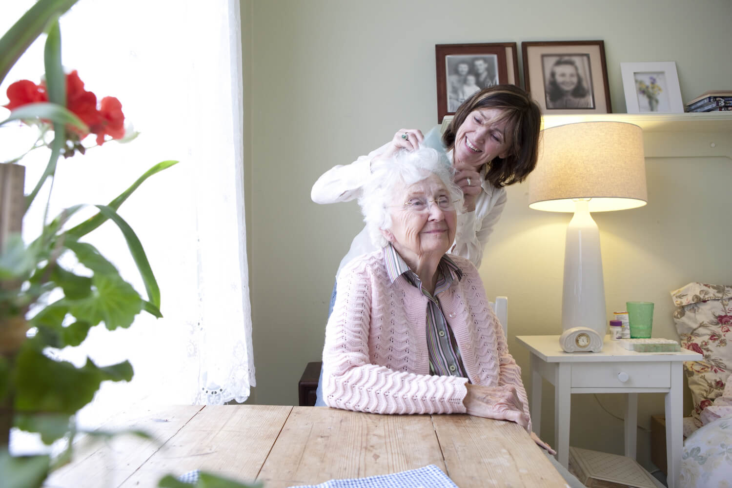 senior woman Getting Hair Brushed