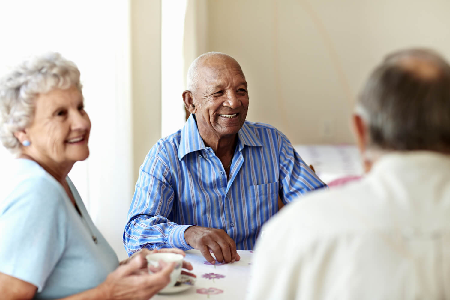 Senior Friends Smiling At Table
