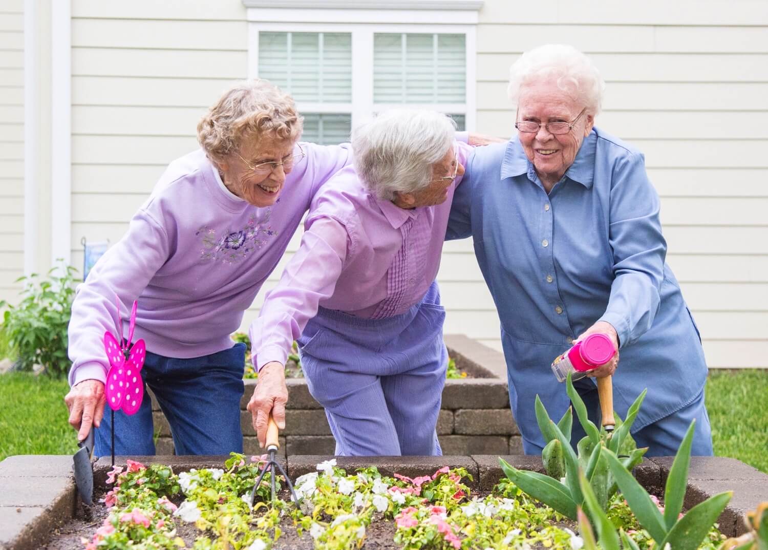 Group of residents gardening