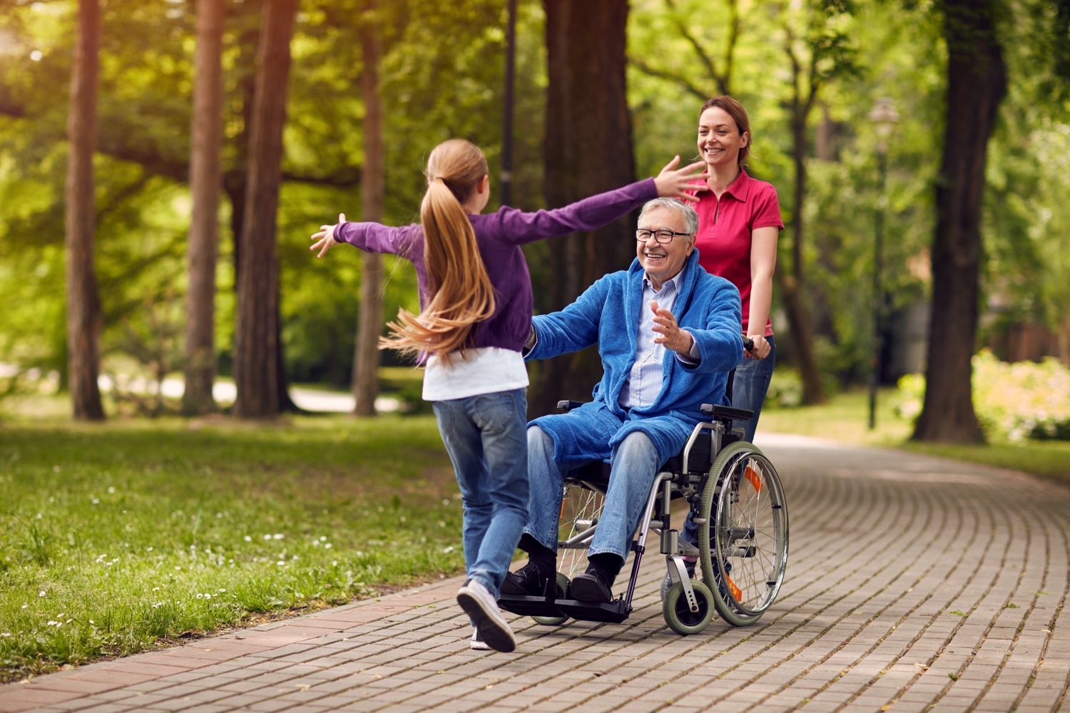 Cheerful grandfather meeting with grandchild