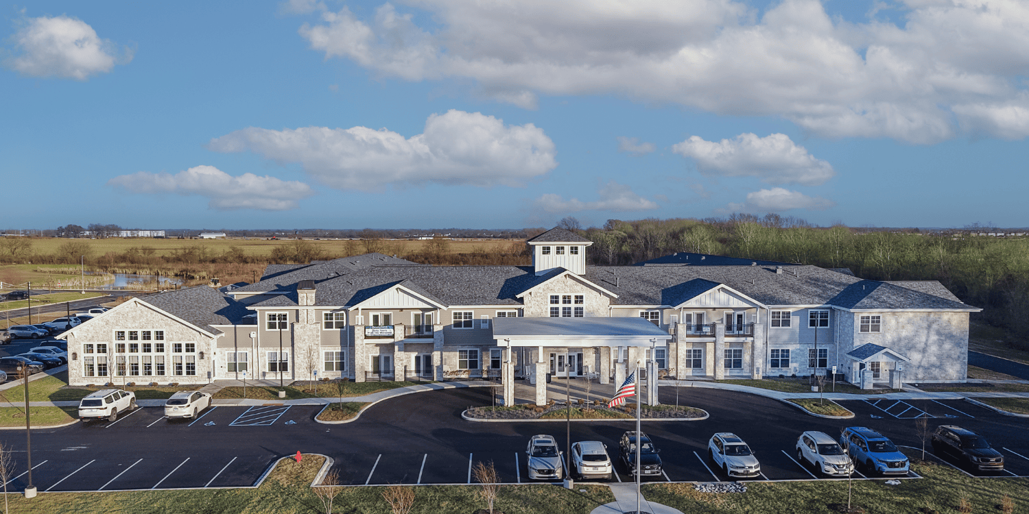 The building exterior of Cedarhurst of Crown Point, a senior living community in northwest Indiana.