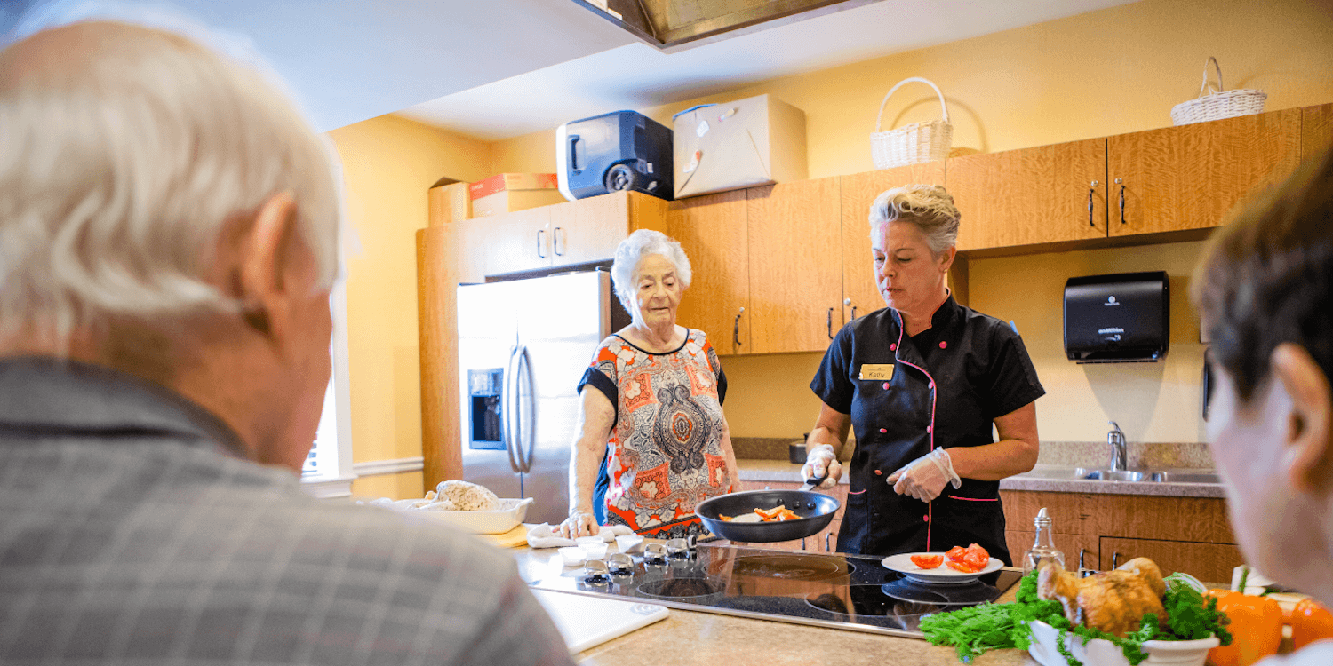 Cedarhurst chef is cooking breakfast for senior residents. 