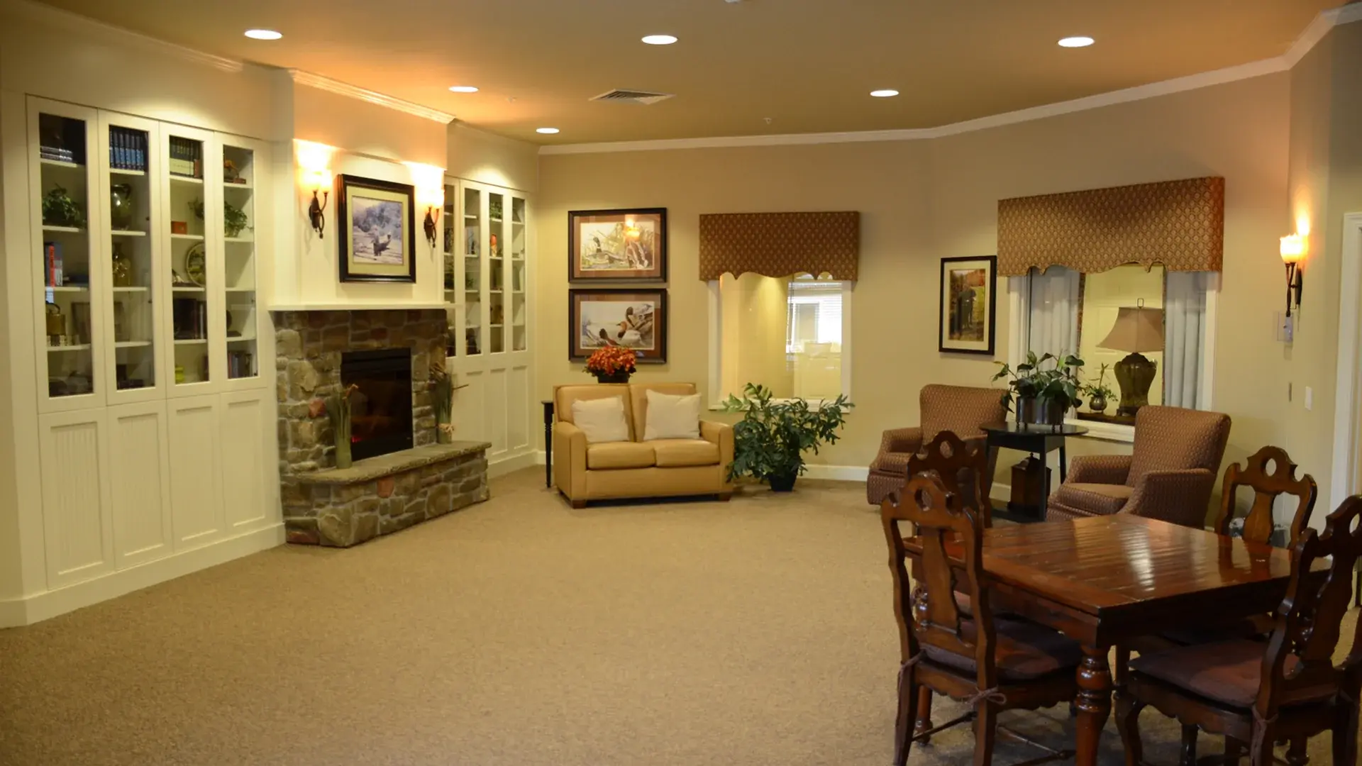 A beautifully designed common area at Cedar Creek of High Plains, offering a welcoming space for residents to connect, featuring comfortable seating