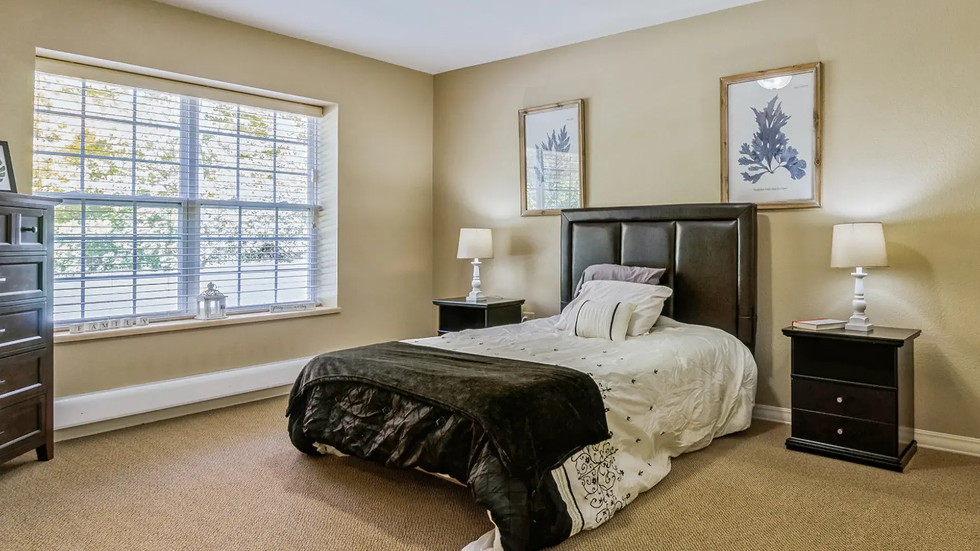 Bedroom of a senior apartment at Cedar Creek of Muncie, designed for comfort and personalization