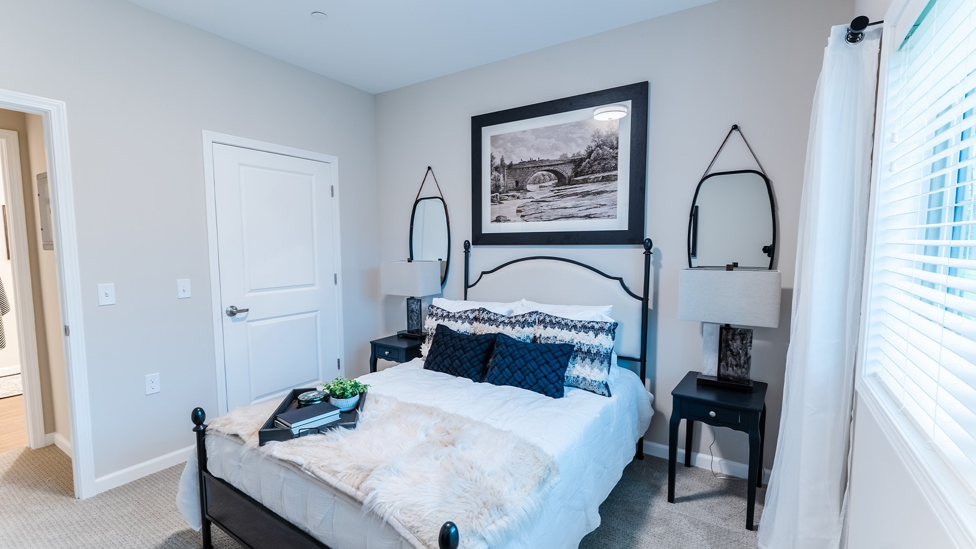 Bedroom of a senior apartment at Cedarhurst of Frankfort, designed for resident comfort and personalization.