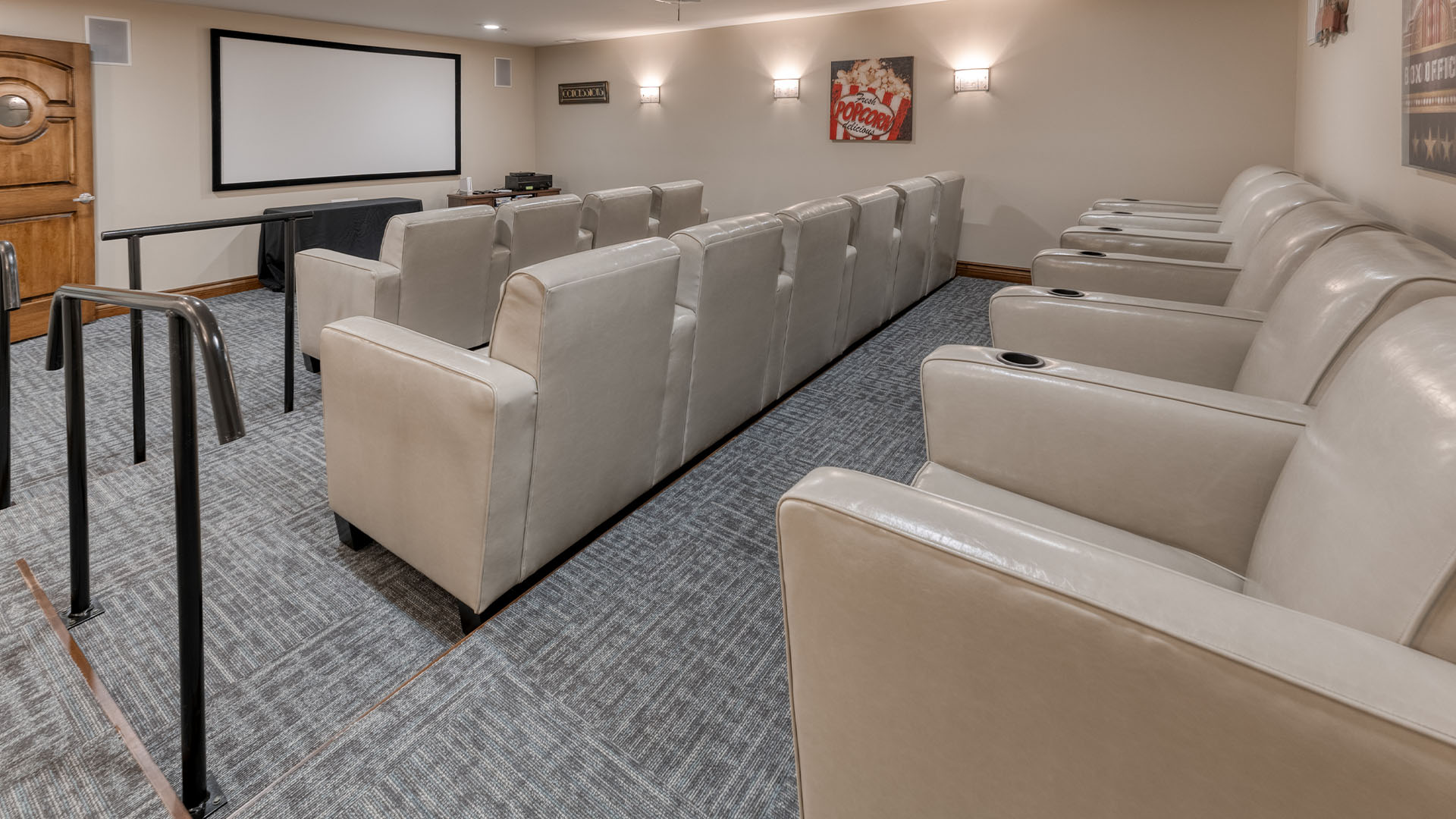 The comfortable and accessible movie theater at Cedarhurst of Jacksonville, providing easy-to-access entertainment for residents