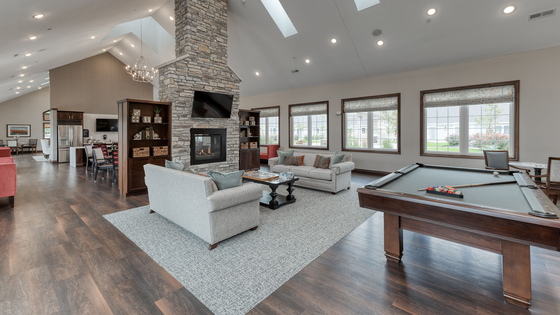 Senior residents can enjoy a well-equipped game room at Cedarhurst of Lebanon - including a pool table.