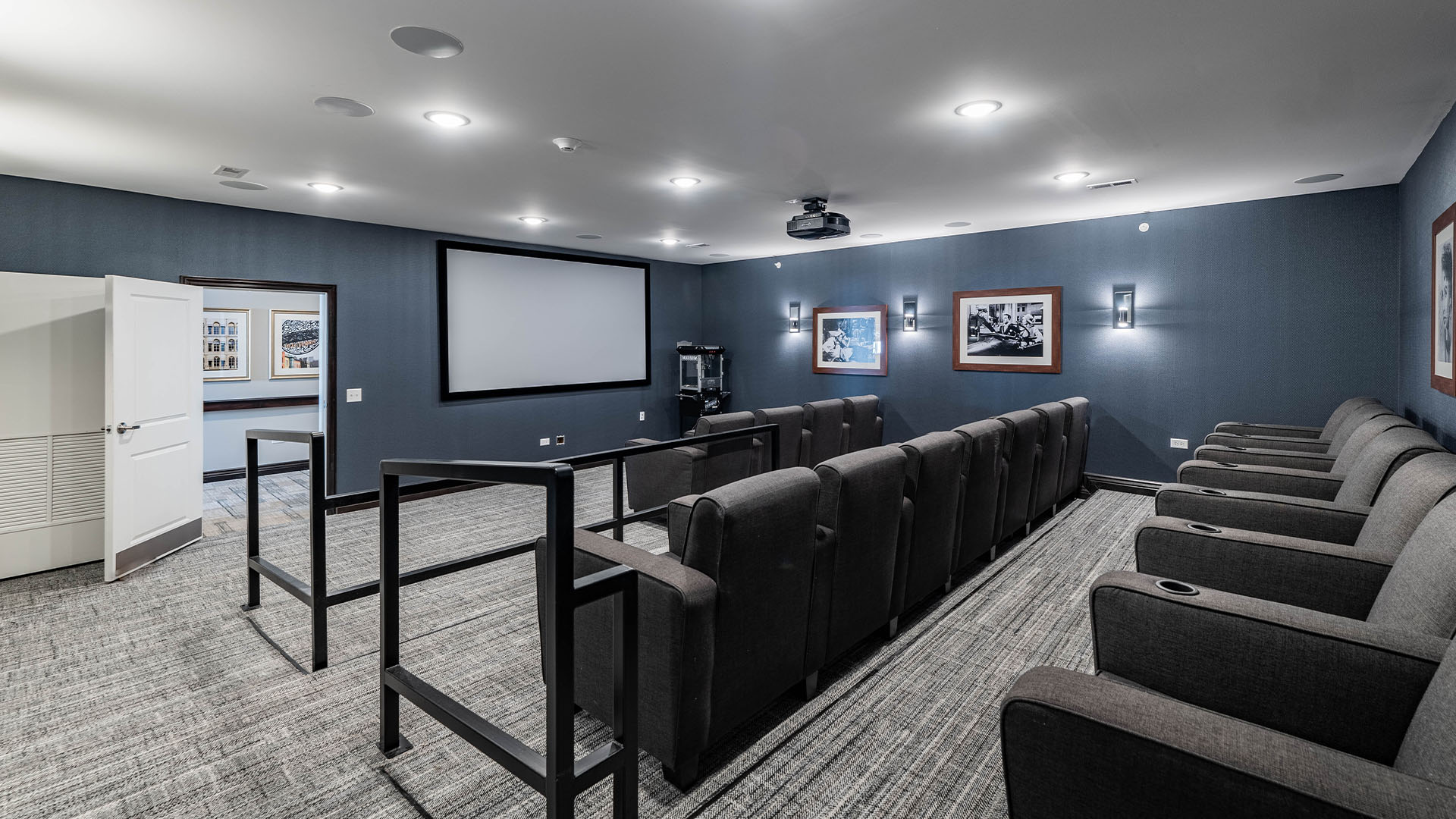 The comfortable and accessible movie theater at Cedarhurst of McHenry, providing easy-to-access entertainment for residents.