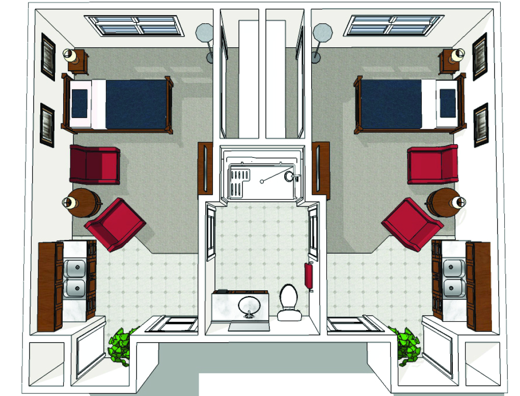Oakwood Memory Care Floor Plans Private Suite with Shared Bath